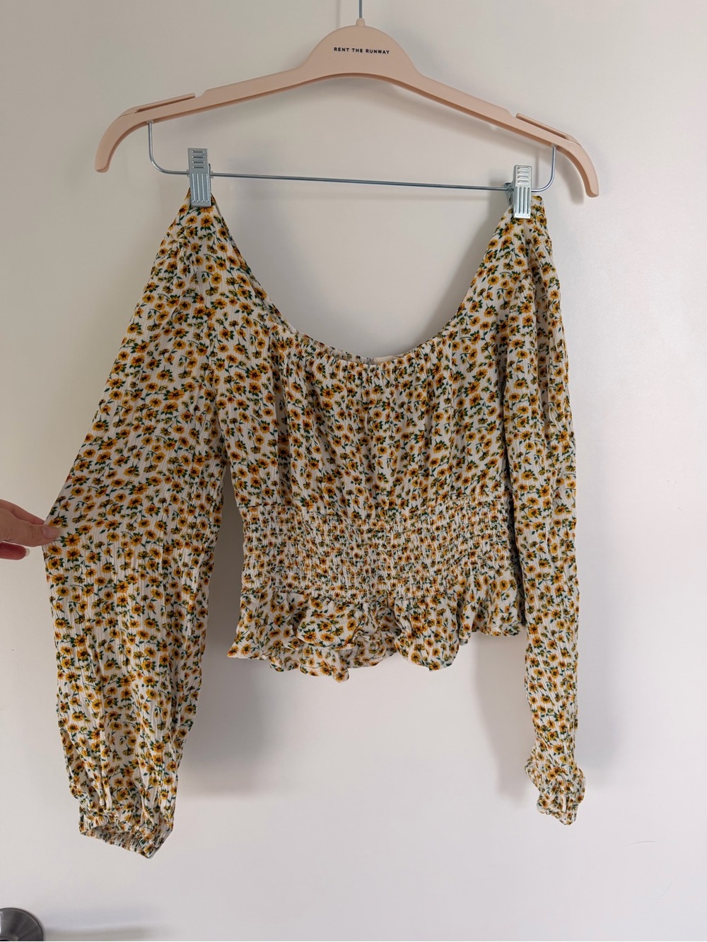Altar'd State Yellow Floral Smocked Long-Sleeve Crop Top